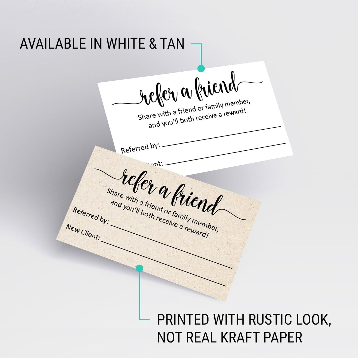 321Done Refer a Friend Card, Made in USA - 3.5x2 Kraft Tan, Customer Referral Discount Cards, Reward for Small Business Referrals Salon Spa - Pack of 50