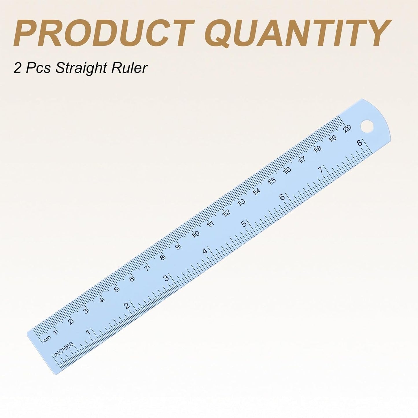 HARFINGTON 2pcs Metal Straight Ruler 20cm Metric SAE Aluminum Alloy Measuring Rulers Scale Tool with Hole for Measure Study Reading Classroom Office, Light Blue