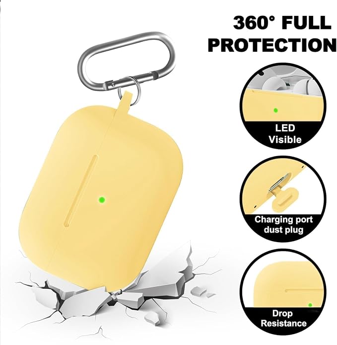 Full-Coverage dustproof Design for AirPods Pro 3 Case Cover with Cleaner Kit,Soft Silicone Cover for AirPods Pro 3rd Generation Comes with Keychain,Suitable for 3rd Generation,Light Yellow