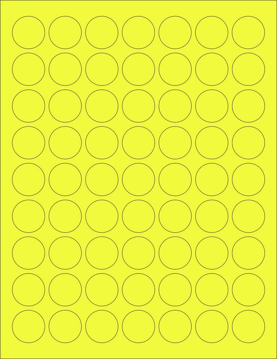 NextDayLabels - 8-1/2 x 11 Neon Color High Light Fluorescent Labels for Laser & Inkjet Printer (Yellow Fluorescent, 1" Round - 63 per Page - 6300 Labels)