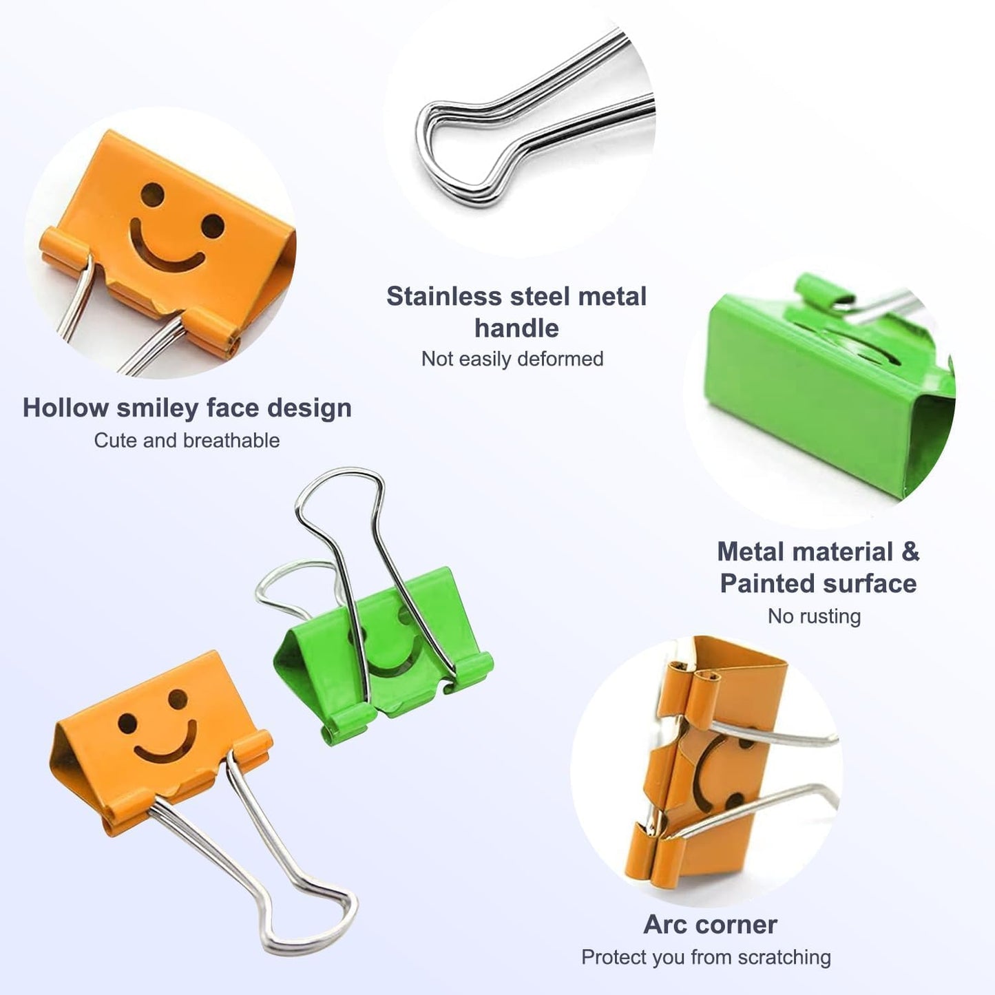 240 Pack Smiling Binder Paper Clips, Mini Metal Binder Clips for Kitchen, Send Goods from Local Warehouse, Cute Binder Clips, School Personal Document Organizing Classifying, Office, Paper Clamps