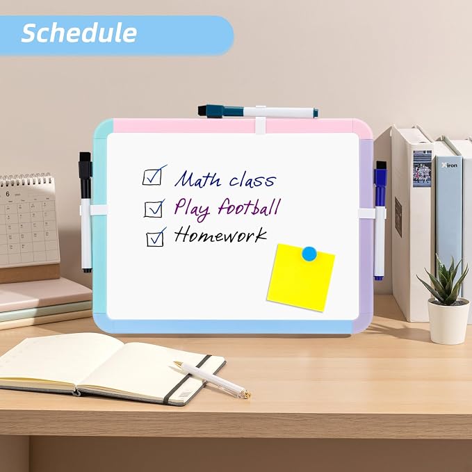 VUSIGN Magnetic Dry Erase Board, 8.5 x 11 Inches White Board, Colorful 1 | Includes 4 Dry Erase Markers, Small Mini White Board for Students Fridge Wall Locker