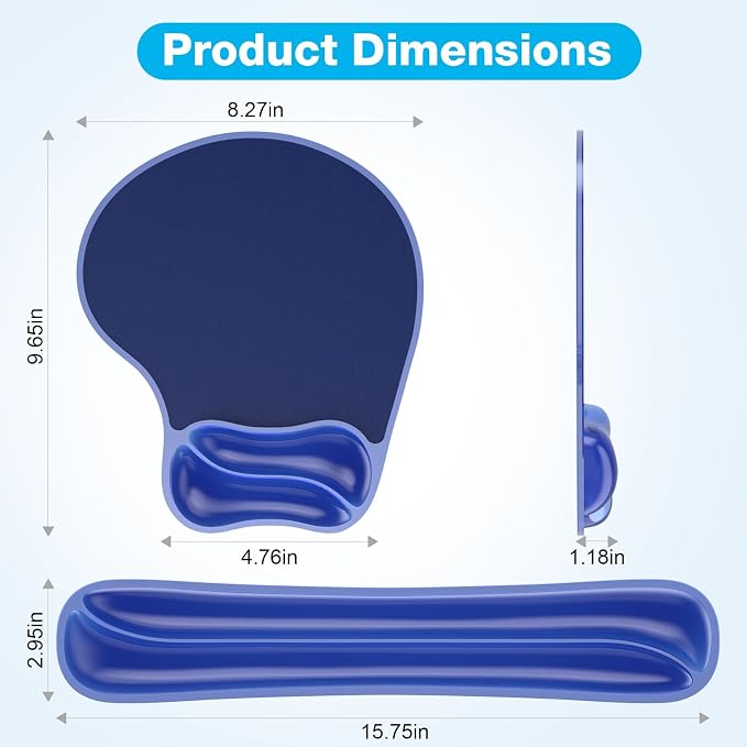 Gel Wrist Rest Mouse Pad Set, Ergonomic Support for Office Gaming | Ergonomic Keyboard and Mousepad with Wrist Support,Cooling Comfort, Non-Skid Base, Easy Clean, for Home and Work Desk Blue