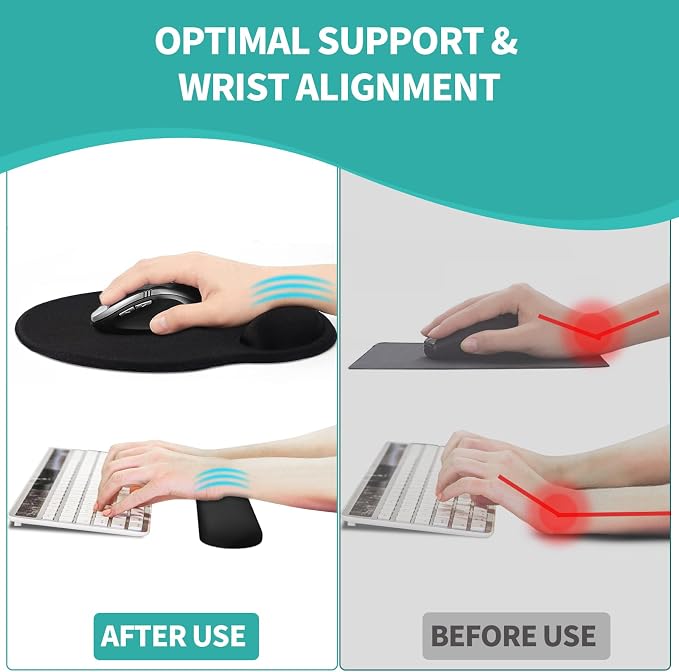 Mouse Pad Wrist Support, Ergonomic Memory Foam Keyboard Wrist Pad & Gel Wrist Rest Set for Computer Keyboard for Easy Typing & Pain Relief for Office & Home(Black Set)