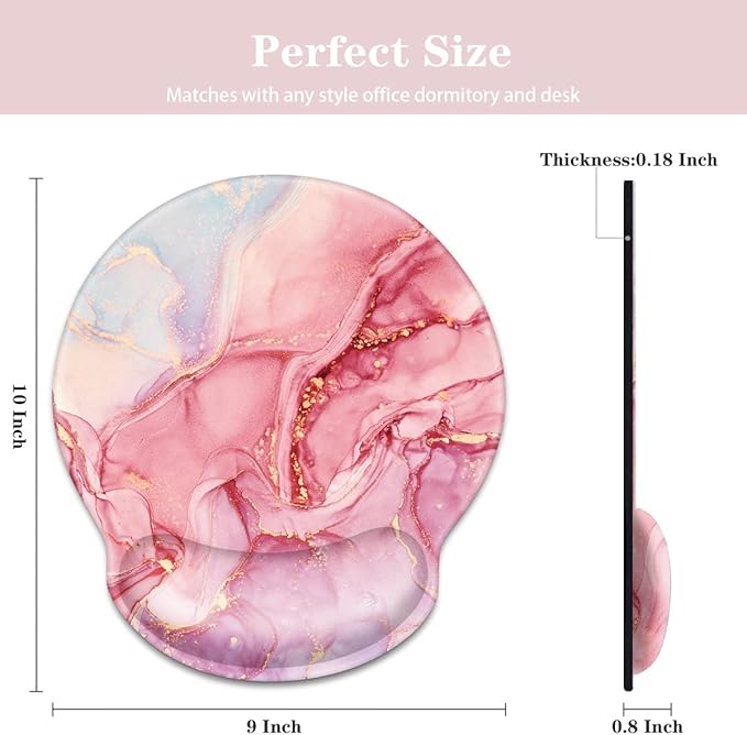 WAVEYU Ergonomic Mouse Pad with Wrist Support, Office Mousepad with Wrist Rest, Computer Gaming Mouse Pad for Laptop, Pain Relief Mouse Mat with Non-Slip Rubber Base, 9''x 10'', Red Marble