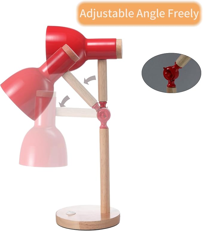 Adjustable Wooden Arm Desk Lamp, Metal Shade Table Lamp | Dorm Lamp,Bedside Lamp,Reading Lamp,Lamp for Home Office