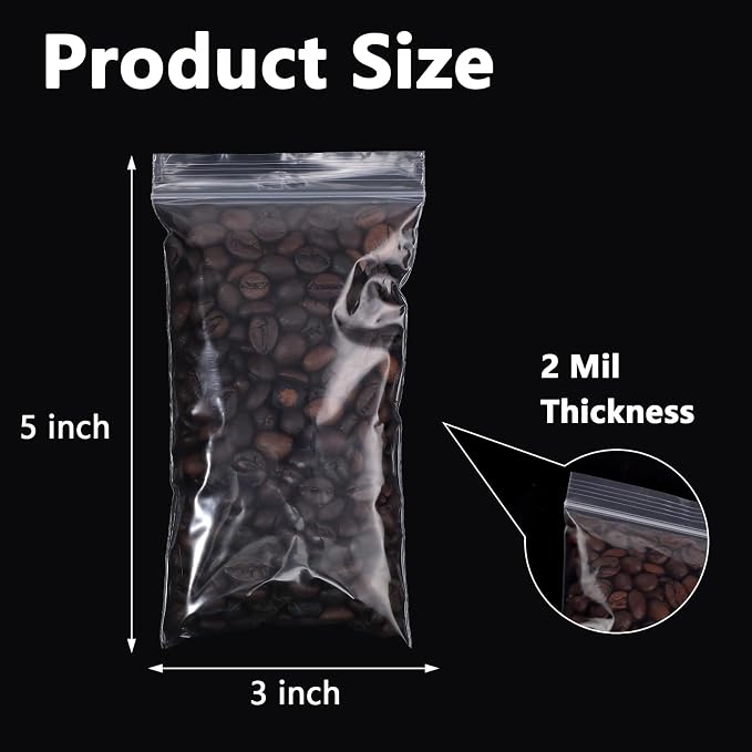 500 PCS 3" x 5" Small Plastic Bags for Jewelry Mini Clear Plastic Poly Bag 2 Mil with Resealable Lock Seal Zipper for Storage Gifts Candy Screws