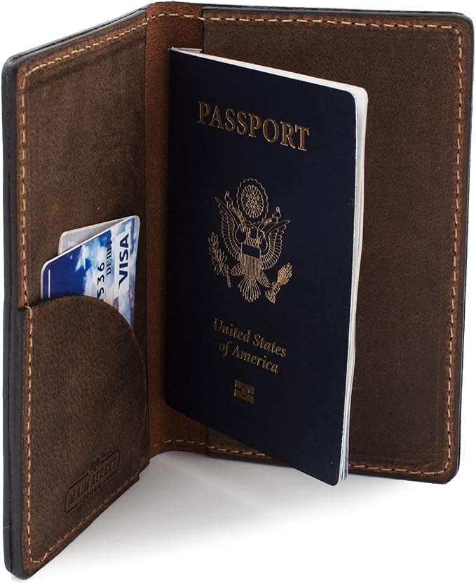 Leather Passport Holder for Men | Made in USA | 3.5" x 5.5" Field Notes Cover | Bootlegger Brown