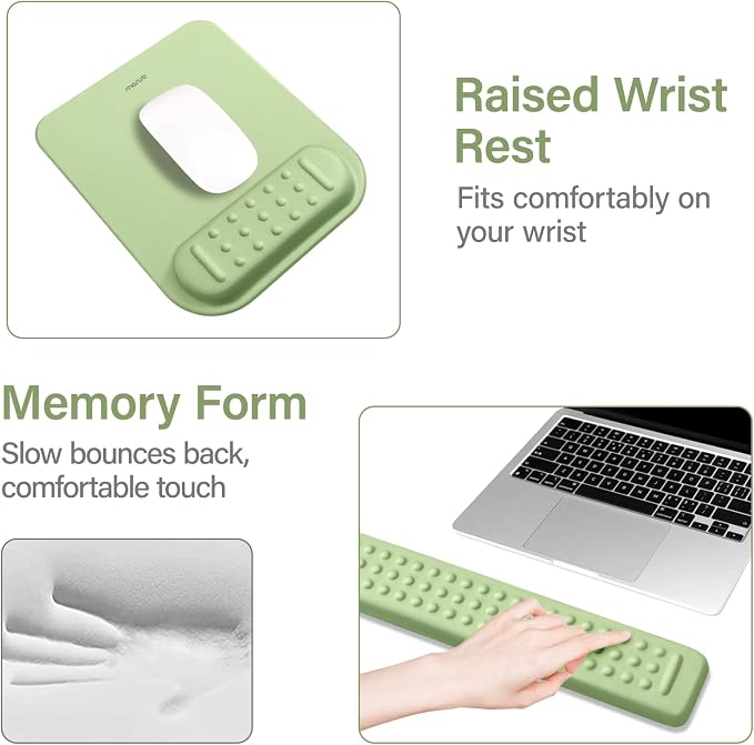 MOSISO Keyboard Stand&Wrist Rest Support for Keyboard &Mouse Pad Set | Ergonomic Massage Wrist Rest Set, Easy Typing Working Acrylic Clear Stand for Office Home, Sage Green