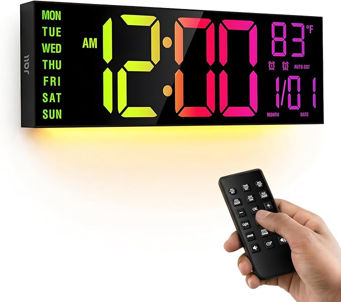 JALL 13" Large Digital Wall Mount Clock for Living Room, Count Down Timer, Alarm, Big LED, DST, Temperature for Classroom Desk, Xmas, Birthday Gift for Senior Mom Dad