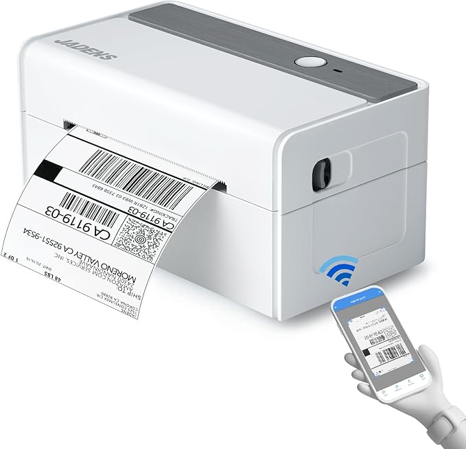 JADENS Bluetooth Thermal Label Printer -Wireless Shipping Label Printer for Small Businesses & Package, USPS, Etsy, Amazon, Compatible with iPhone, Windows, Android, 4x6, Label Maker, White