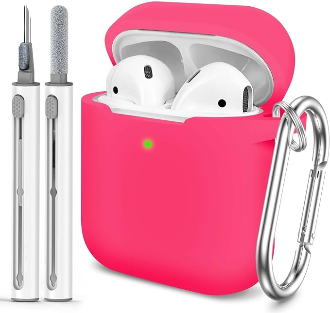 for AirPods 1/2 Case Cover,Come with Cleaner Kit,Soft Skin Silicone Case Cover with Keychain,Full Protective Case for Men and Women,Compatible with AirPods 2nd 1st Generation Case,Rose Pink
