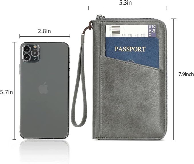 Family Passport Holder for Travel Women and Men Multiple RFID blocking Passport Holder MultiFunction Passport Wallet Passport Case Passport cover with Zipper