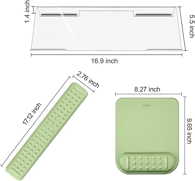 MOSISO Keyboard Stand&Wrist Rest Support for Keyboard &Mouse Pad Set | Ergonomic Massage Wrist Rest Set, Easy Typing Working Acrylic Clear Stand for Office Home, Sage Green