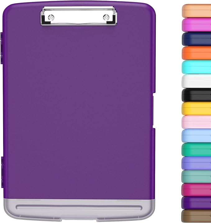 Hongri Clipboard with Storage with Pencil Case, 8.5 x 11 Storage Clip Board | High Capacity Organization Box for A4 Letter Legal Paper, Heavy Duty Folio & Side-Opening for Nurses, Teachers, Dark purple