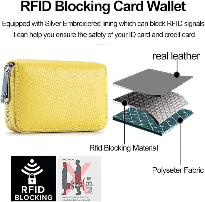 RFID Credit Card Holder Genuine Leather Credit Card Wallet with Zipper | RFID