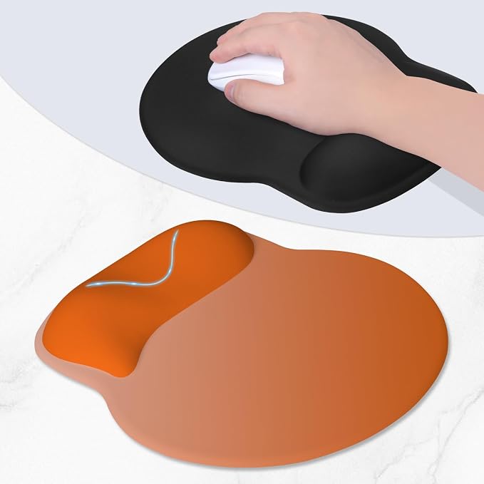 ITNRSIIET Ergonomic Mouse Pad with Wider Memory Foam Wrist Rest +17% - Curved Cushion Reduces Pressure 20%, Pain Relief, Non-Slip, Smooth, Cute Colors, 9.85 x 9 in, Peach Gradient