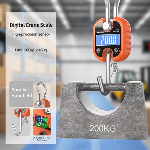 Hanging Scale Handheld 440lb/200kg Crane Scale Luggage Scale,with ABS Plastic case & Big LCD Display, Portable Digital Mini Crane Scale Fishing Scale,for Gym,Hunting,Travelling