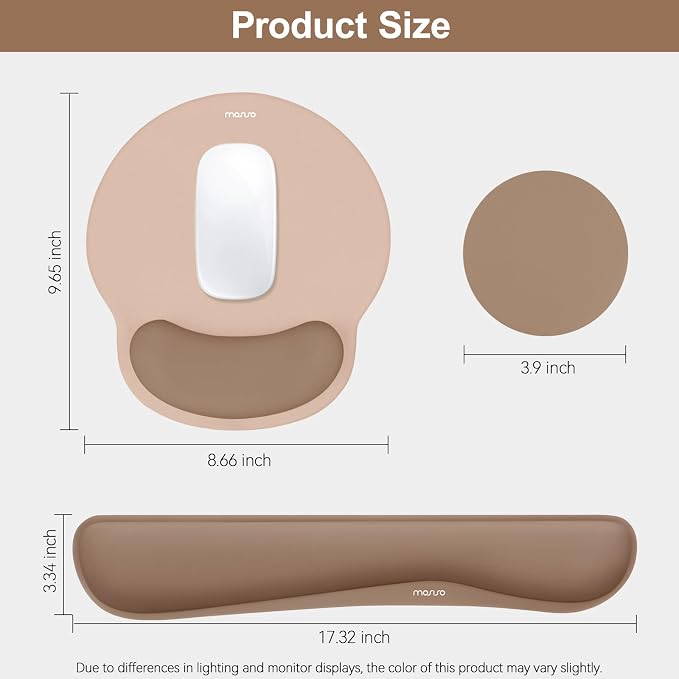 MOSISO Wrist Rest Support for Mouse Pad&Keyboard Set, Mocha | Streamline Ergonomic Mousepad&Coaster Non-Slip Base Home/Office Pain Relief&Easy Typing Pad with Soft Cloth&Silicone Lining