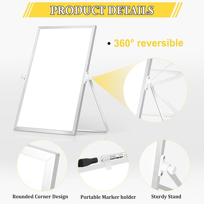 Double-Sided Magnetic White Board with Stand, 14" x 11" | Dry Erase Board with Stand, Desktop Whiteboard Easel , Portable Small White board dry erase for Drawing, Office, Home