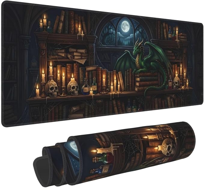 Mysterious Library Gaming Mouse Pad Extended Desk Mat 31.5x11.8in | Gaming Mousepad, Non-Slip Rubber Base, Large Keyboard Pad with Stitched Edges, Desktop Protector, for Office Home