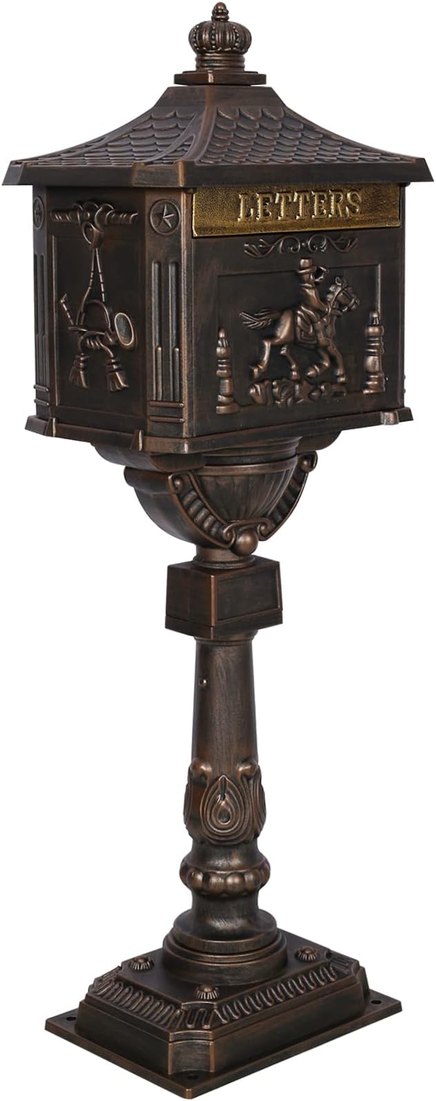 Mailbox, Heavy Duty Cast Aluminum Postal Box, Mail Box with 2 Keys for Courtyard Villa Decoration - Bronze