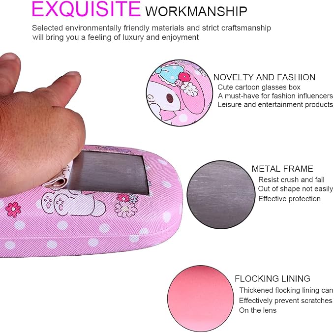 ADBGV Cute Stylish Hard Shell Eyeglasses Cases Protective Case Storage Box With Glasses Cloth Eyeglass Strap for Girl Teen