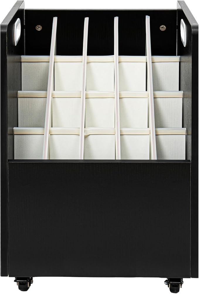 20 Slots Blueprint Storage Organizer, Mobile Roll File Cart, Construction Plan Holders, Blue Print Cabinet with Wheels, Roll Files Storage for Office Home School (Black, 20 Slots)