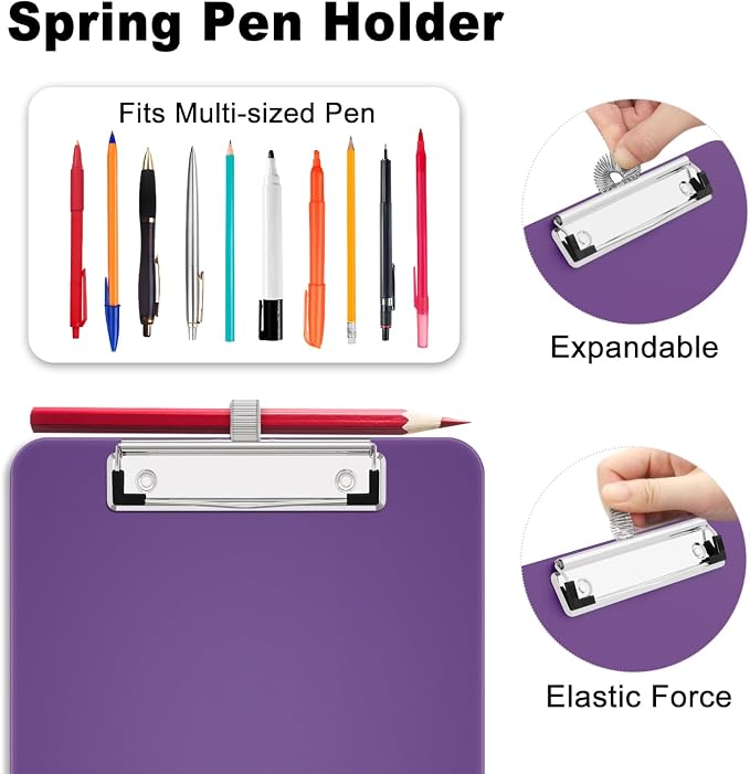 Hongri A5 Clipboard with Storage, Metal Retractable Pen Holder, Dark Purple | 6 x 9'' Nursing Plastic Foldable Clip Board, Size 9.4 x 6.1 x 0.9 in, Menu Box for Work, Office & School Supplies
