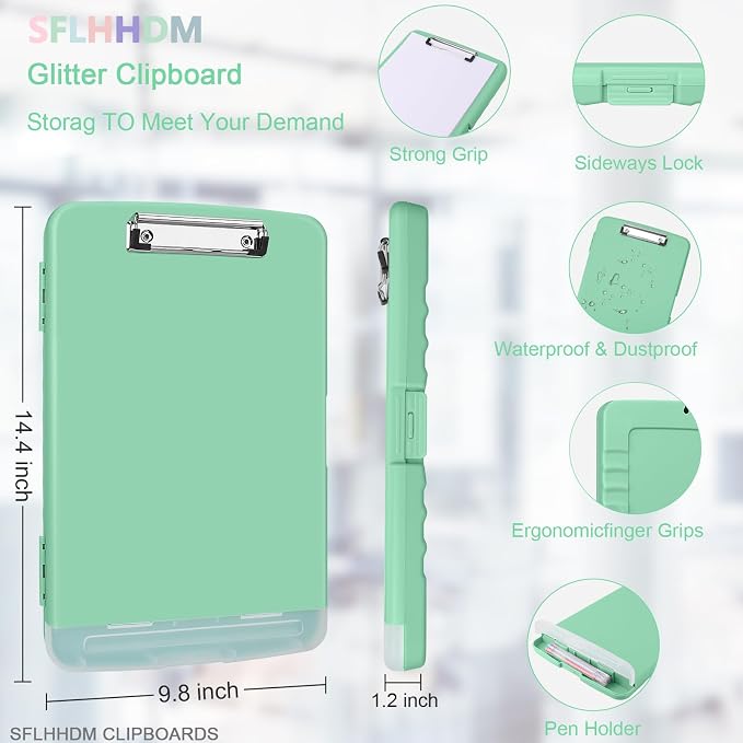 SFLHHDM Clipboard with Storage,Storage Clipboard with Pen Holder, A4 Binder Clip Boards 8.5x11 with Low Profile Clip,Side Opening Nursing Clipboards Folder for Office Supplies-Grayish Green