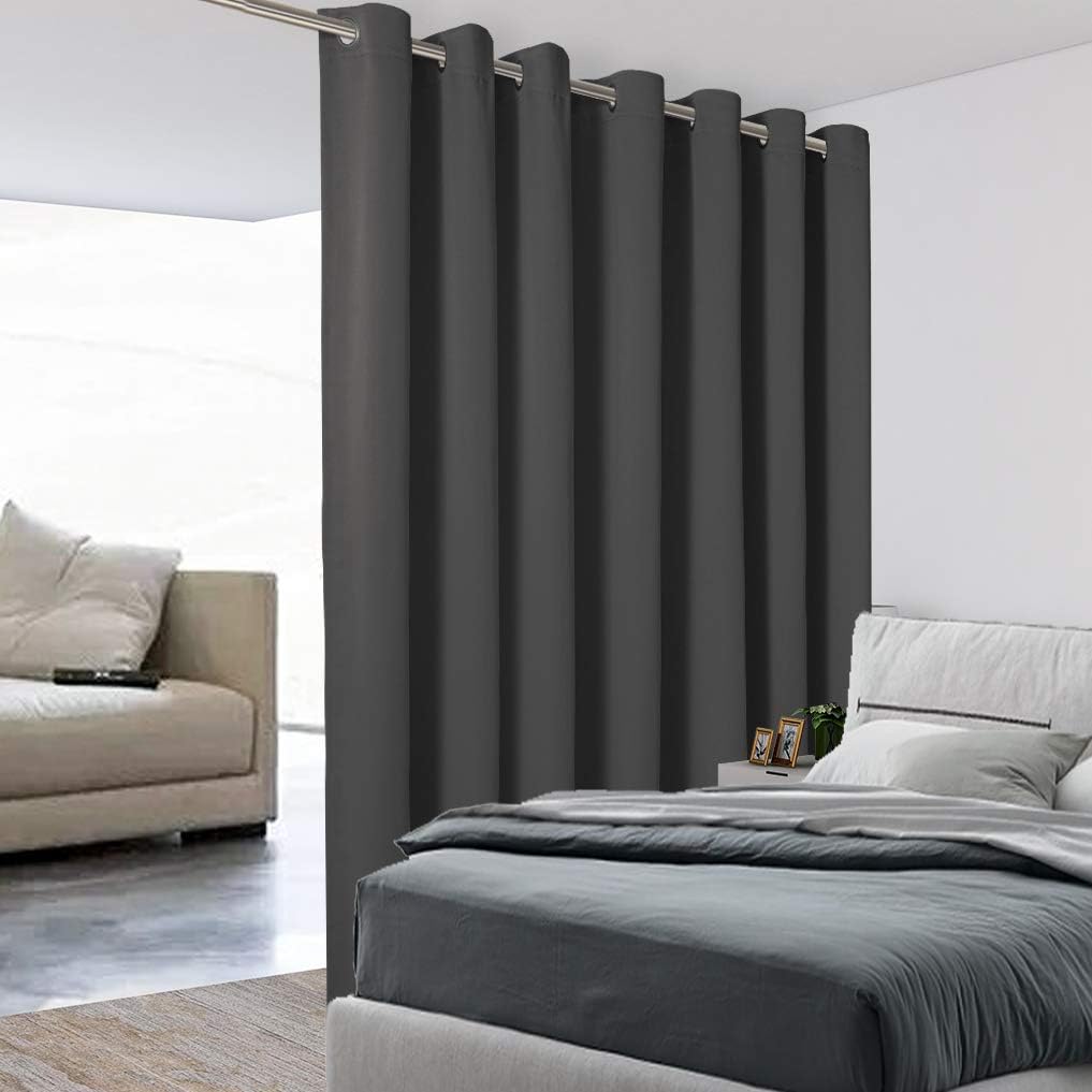 BONZER Extra Wide Room Divider Curtain Total Privacy Wall Grommet Top Thermal Insulated Blackout Curtains for Slide Window, 108L x 120W Inch (9L x 10W ft), 1 Panel, Dark Grey