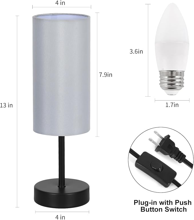 RISLG 2 Pack Small Table Lamps for Bedroom, Bedside Lamps for Nightstand with Wire Switch, Minimalist Modern Desk Lamps with Linen Fabric Shade for Kids Room Living Room Office Dorm, Bulb Included