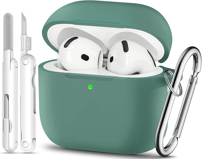 for AirPods 4 Case, TNSNK Silicone AirPod 4 Case Cover Compatible with Apple Airpods 4th Gen, Shockproof Protective Cases for Women Girly with Cleaner Kit and Keychain, Front LED Visible