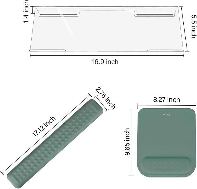 MOSISO Keyboard Stand&Wrist Rest Support for Keyboard &Mouse Pad Set | Ergonomic Massage Wrist Rest Set, Easy Typing Working Acrylic Clear Stand for Office Home, Emerald Green