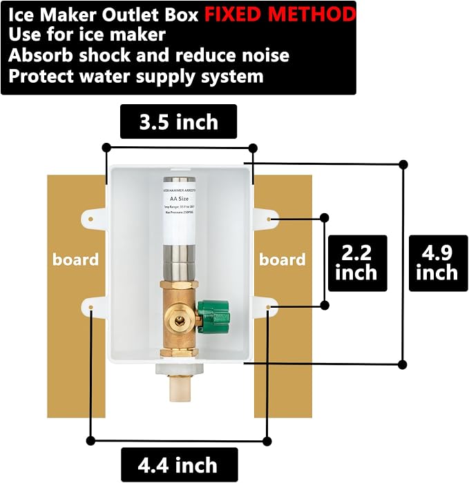 (1 Pack) Lidertik 1/2 inch CPVC Connect Pre-Assembled Ice Maker Outlet Box Valve 1/4 inch Recessed Refrigerator Water Line Wall Box with Shut Off Valve and Stainless Steel Water Hammer Arrestor 641