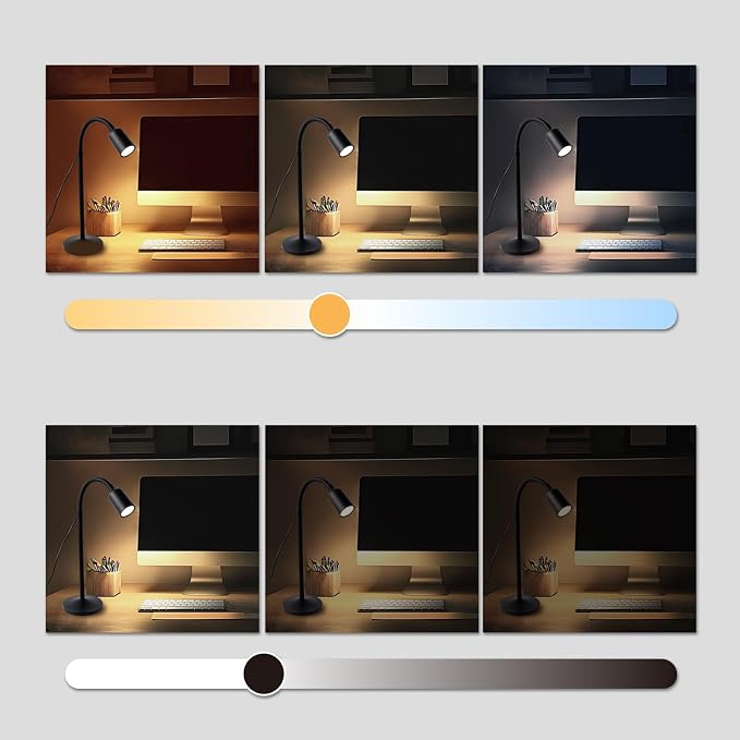 DAMI Small Desk Lamp with Flexible Gooseneck, USB Reading Light Nightstand with 3 Color Temperatures, Dimmable Eye-Caring Bedside Table Lamp for Home Office Bedroom Dorm RV - Black