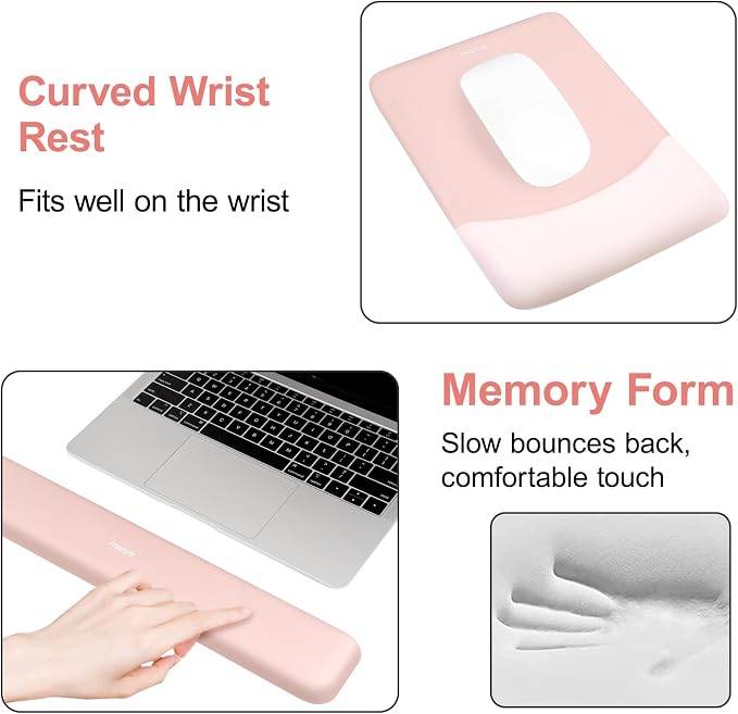 MOSISO Keyboard Mouse Pad Set, Large Gaming Mouse Pad&Keyboard Wrist Rest | Rectangular Mousepad with Wrist Rest&Coaster, Ergonomic Non-Slip&Easy Typing Pad with Curved Silicone Lining, Baby Pink