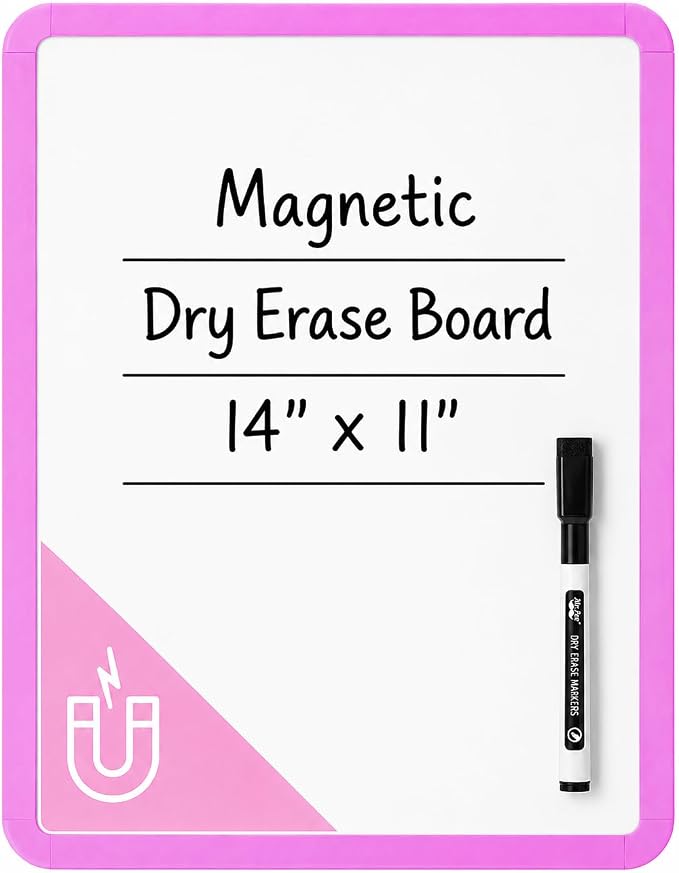 Mr. Pen- Dry Erase Board, 14” x 11” with a Black Dry Erase Marker | Orchid Frame, Small Mini White Board for Students, Fridge, Wall, Locker, Includes Double Sided Tapes