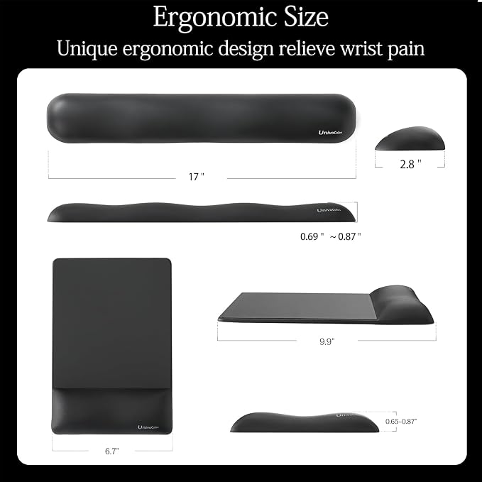 UnivoColors Design-Wave Set of Keyboad Wrist Rest & Mouce Pad,Artificial Sheepskin+Memory Foam+Ergonomic+Anti-Slip Gel, Resilience Support During Work and Gaming,Keyboard Accessory,Tangerine