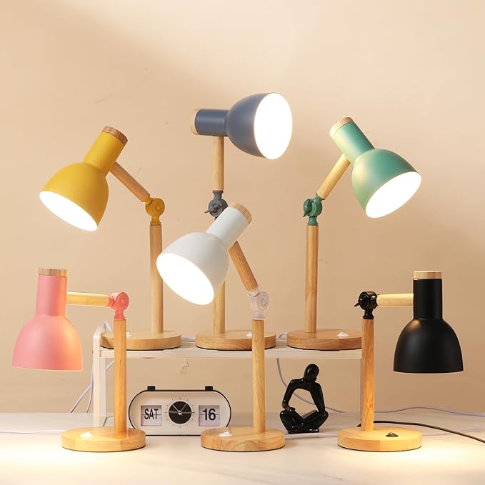 Adjustable Wooden Arm Desk Lamp, Table Lamp for Reading office Bedroom | Metal Shade，Dorm Lamp,Bedside Lamp,Reading Lamp,Lamp for Home Office