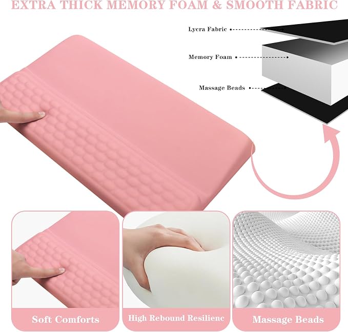 Computer Keyboard Stand with Wrist Rest Support Pad, Pink | Ergonomic Comfy Tilted Keyboard Stand Riser Holder Pad for Pain Relief, Soft Memory Foam Desk Cushion for Office Home