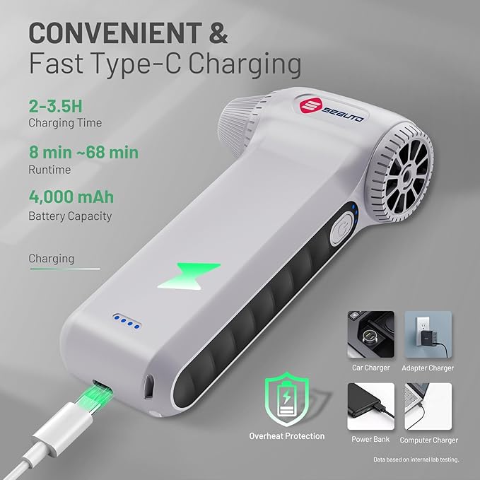 Compressed Air Duster, Ergonomic Design 250,000 RPM Compressed Canned Air Alternative, 3-Gear Powerful Blower for Computer Keyboard, PC Cleaning,Appliance,Car,Home and Outdoor