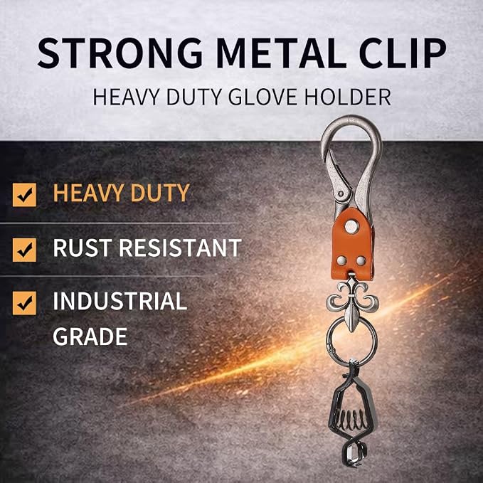 Heavy Duty Glove & Hat Clip with Carabiner, All-Metal Spring Clamp Work Glove Holder for Tool Belt, Harness, Backpack