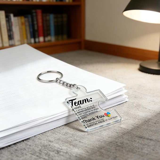 Team Appreciation Gifts Bulk Thank You Keychains for Coworkers | Gift Set for Employee, Staff, Teachers, Teamwork Puzzle Piece Keyring, Acrylic