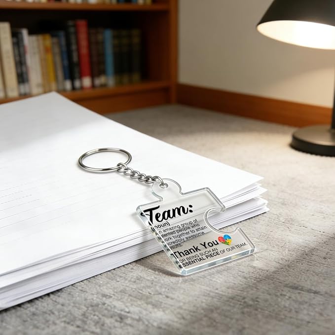 Team Appreciation Gifts Bulk Thank You Keychains for Coworkers | Gift Set for Employee, Staff, Teachers, Teamwork Puzzle Piece Keyring, Acrylic