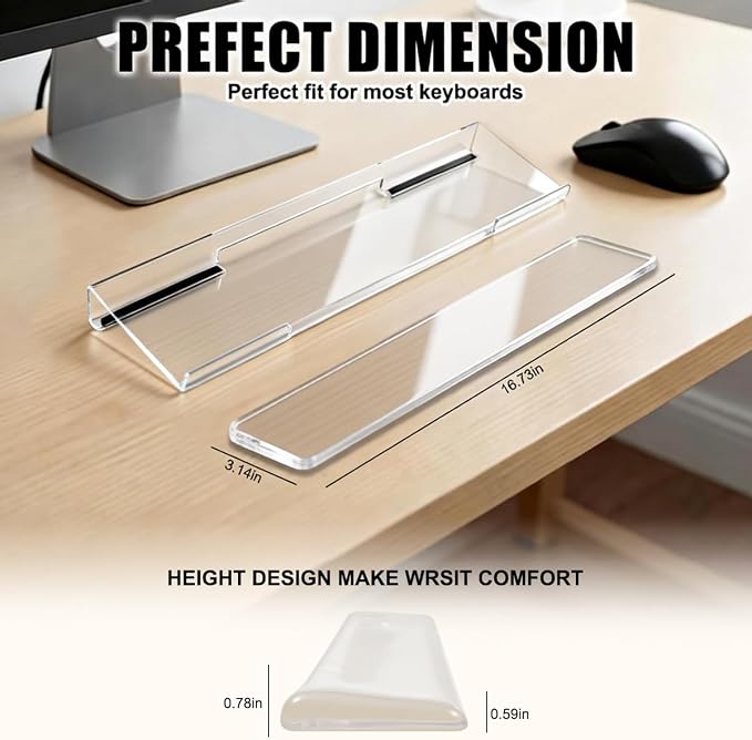 Keyboard Wrist Rest,Gel Wrist Rest for Keyboard-Tinted Clear Wrist Rest | Jelly Clear Gel Wrist Pad for Easy Typing, Anti-Slip Comfort Keyboard Wrist Pad for Desktop Relieve Pain