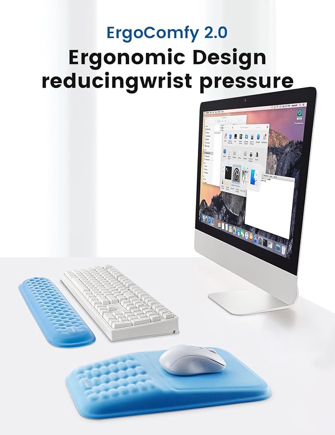 2-in-1 Keyboard & Mouse Wrist Rest Set – Ergonomic Pain-Relief Support, Memory Foam Wrist Cushion with 8° Slope & Massage Nubs, Non-Slip PU Base, Relieves Wrist Pain & Carpal Tunnel from Long Typing