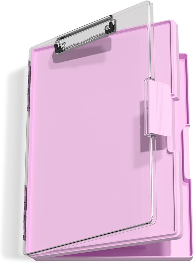 Hongri Clipboard with Storage, Pink 8.5 x 11 Clip Board, Dual Compartmen | Folder Nursing Side Opening, Heavy Duty Organization Box, Smooth Writing for Teachers, Classroom, Size 13.3 x 9.4 x 1.5 in