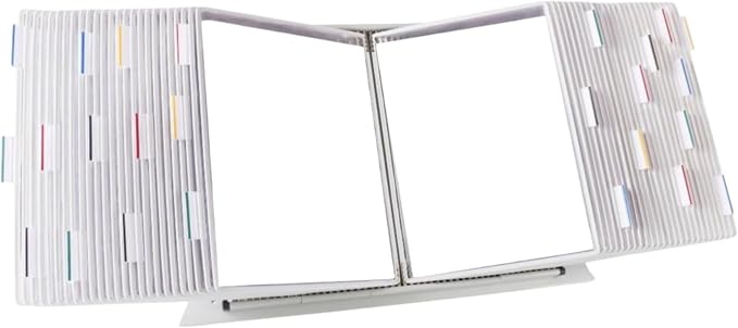 Tarifold Desktop Reference Display System, 50 Pockets, Expandable, White | 50 double-sided PVC pockets, holds 100 letter-size sheets, sturdy metal base, quick-find indexing, quick and easy to assemble
