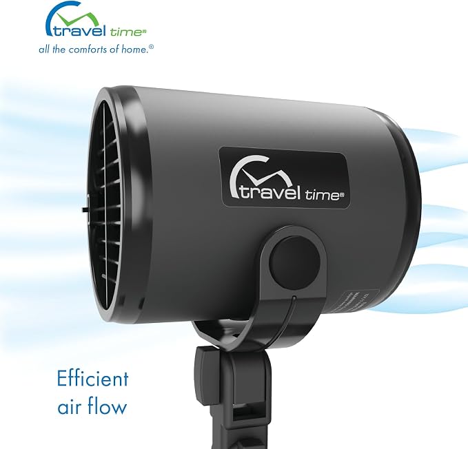 TRAVEL TIME 12V Turbo Fan Clip-On, Black – Universal for Most Vehicles, Variable Speed Control, Cooling Fan, Portable Fan for Cars, Trucks, and UTV's